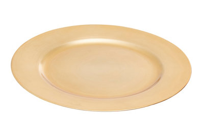 Premier Housewares Gold Interiors By Premier Charger Plates, Strong Plastic Plates For Dinnerware Set, Durable Dinner Plates With Finish 0.32Kg