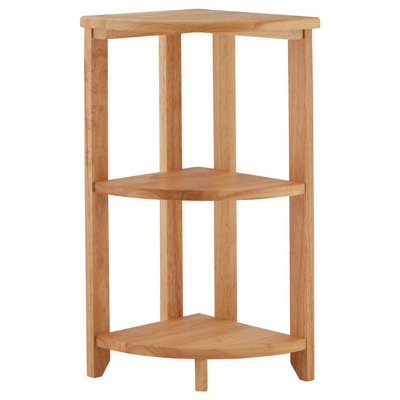 Orsina Sustainable 3 Tier Wooden Corner Shelf UnitCompact Wooden Display ShelfLuxurious Warm-Toned Shelving from B&Q