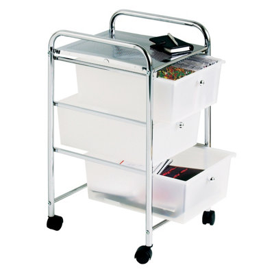 Orsina Multifunctional White Plastic 3 Drawers TrolleySleek Perforated Tray Chrome TrolleyMobile  Island Trolley from B&Q