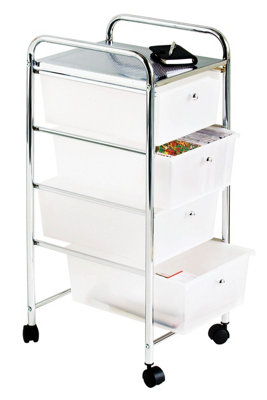 Orsina Sleek White Plastic 4 Drawers TrolleyMultifunctional Perforated Tray Chrome TrolleyMobile  Island Trolley from B&Q