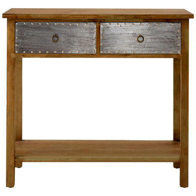 Orsina Two Drawer Console TableChic Hallway Table2 Metal Drawer Solid Wood Console TableRustic Console Table from B&Q