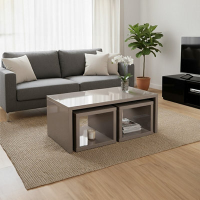 Orsina Coffee Table With Space-Saving Nesting TablesDark Grey Coffee TablesContemporary Wooden Coffee Table Set from B&Q