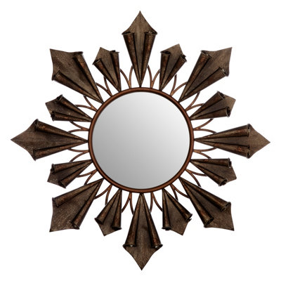B&Q -  Starburst Frame Wall Mirror With Antique Gold ReliefsStatement Mirror For StairwaySculpted Round Mirror