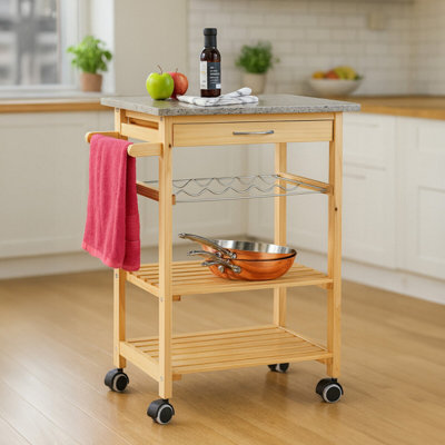 Orsina Pinewood Large Kitchen TrolleyStylish And Functional 4 Tier TrolleyModern Marble Top Kitchen Trolley from B&Q