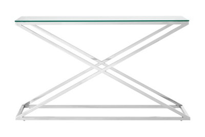 Orsina Glass Top Criss Cross Console TableStainless Steel And Glass Console TableContemporary Hallway Table from B&Q