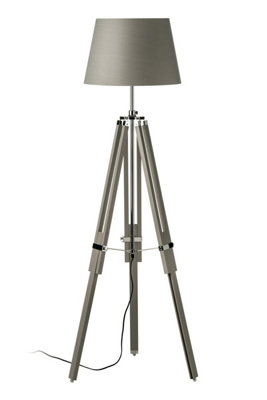 Orsina Adjustable Floor Lamp With Chrome AccentsNatural Grey Wooden Tripod LegsContemporary Fabric Shade from B&Q