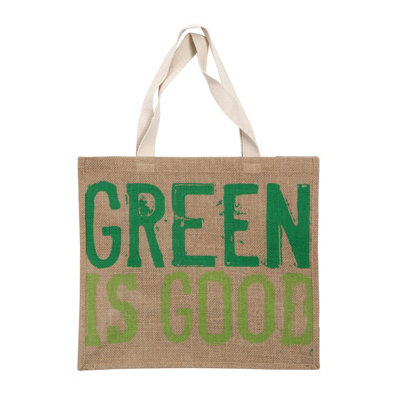 Premier Housewares Interiors By Premier ' Is Good' Shopping Bag, Eco-Friendly Reusable Tote With Slogan Print And Strong Handles, Green