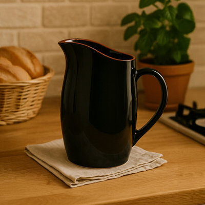 Orsina Calisto Black Glazed Terracotta Pitcher from B&Q
