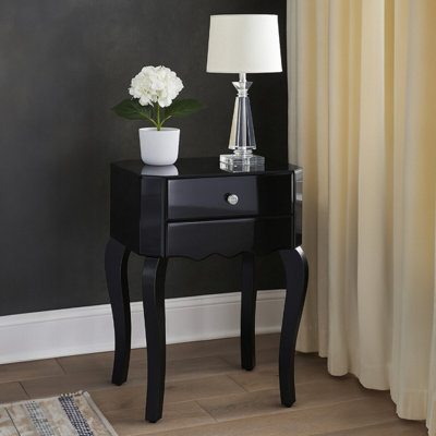 Orsina Sleek 1 Drawer Side TableBlack Mirrored Modern Side Table For LivingroomGlass Finished Bedside Table from B&Q