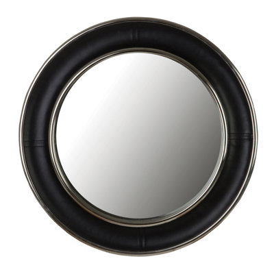 Orsina Black Genuine Leather Wide Rim Wall Mirror from B&Q