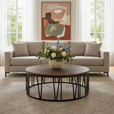 Orsina Round Coffee TableIndustrial Chic Farmhouse Coffee TableSolid Wood Coffee TableBlack Metal Coffee Table from B&Q