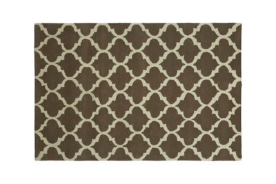 Orsina Brown And Natural Hand Tufted RugDurable Cotton Wool Blend Quatrefoil Pattern RugGeometric Rug from B&Q