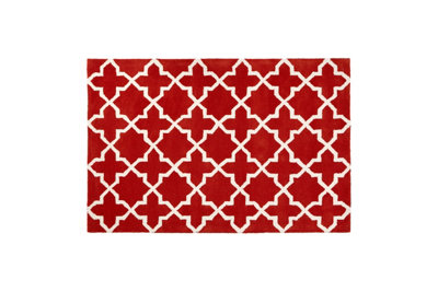 Orsina Small Orange Hand Tufted RugModern Soft Wool Blend Rug With Circle Line DesignDurable Decorative Rug from B&Q