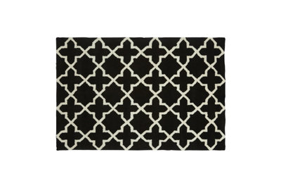 Orsina Modern Black And White Hand Tufted RugGeometric Quatrefoil PatternSoft Cotton And Wool Blend Area Rug from B&Q