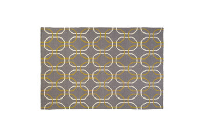 Orsina Grey White And Green RugModern Hand Woven Flatweave Rug With Geometric Oval PatternDurable Cotton from B&Q