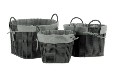 Orsina Set Of Three Grey Round Storage BasketsCotton Rope Basket With Liner For LaundryWire Frame Baskets from B&Q