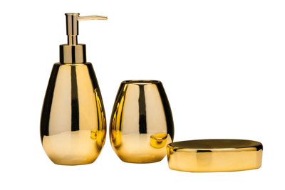 Orsina Dolomite Gold 3 Piece Bathroom SetCeramic Bath Accessories SetSoap DispenserTumblerAnd Soap Dish from B&Q