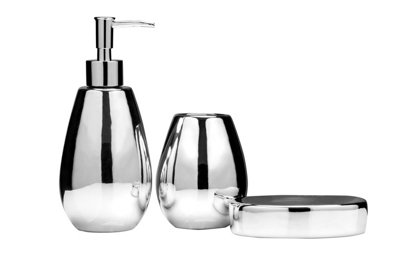 B&Q -  Dolomite Silver 3 Piece Bathroom SetCeramic Holder Set For Bathroom StorageBathroom Accessories Set