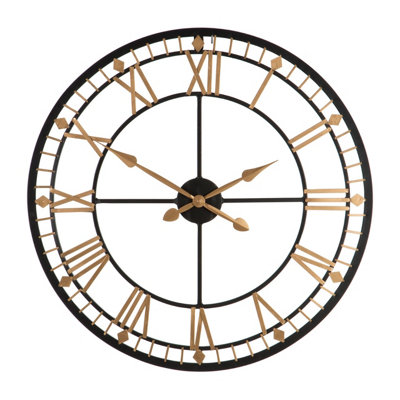 Premier Housewares Black/Gold Interiors By Premier Durable Black And Gold Metal Wall Clock, Stylish Wall For Livingroom, Functional Bedroom Clock Large