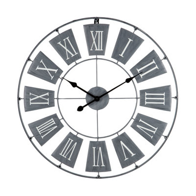 Orsina Grey Roman Numeral Wall ClockRustic Round Analogue Clock With Raised PlatesWall Clock For Vintage Decor from B&Q