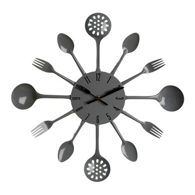 Orsina Grey Cutlery Wall ClockFun Analogue Clock With Cutter And Fork HandsDecorative Wall Clock For Kitchen from B&Q