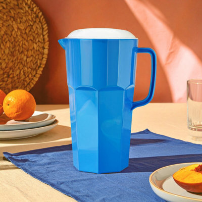 Orsina Dual Pouring Spout Blue 2000Ml PitcherSturdy Design Pitcher For House PartiesAnti Spill Twist Lid from B&Q