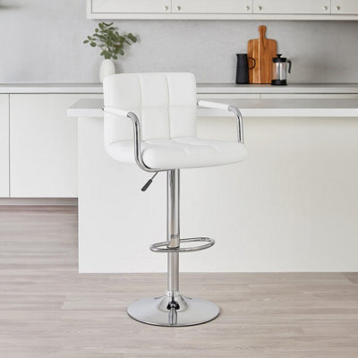 Orsina White Velvet Bar ChairComfortable Seating Breakfast Bar ChairFootrest Living Bar Chair Kitchen from B&Q