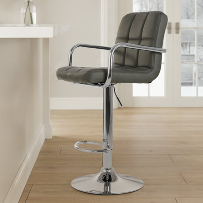 Orsina Grey Velvet Bar ChairComfortable Seating Breakfast Bar ChairFootrest Living Bar Chair Kitchen from B&Q