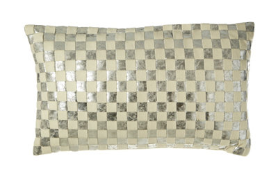 Orsina Rectangular Ivory And Silver Check Cushion from B&Q