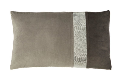 Orsina Plush Grey Rectangular Cushion,soft Velvet Pillow With Faux Snake Strip,headrest Pad In Dual Shades Of Grey from B&Q