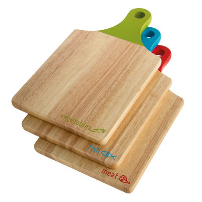 Orsina Set Of Three Icon Paddle Chopping And Serving BoardsDurable Colour-Coded Rubberwood from B&Q