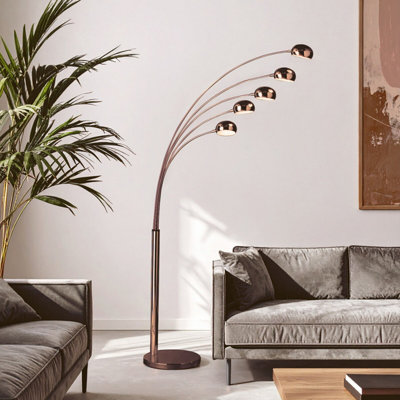 Orsina 5 Arced Lights Floor LampModern Copper Arcing Floor Light With Marble BaseMulti Arm Metal Floor Lamp from B&Q