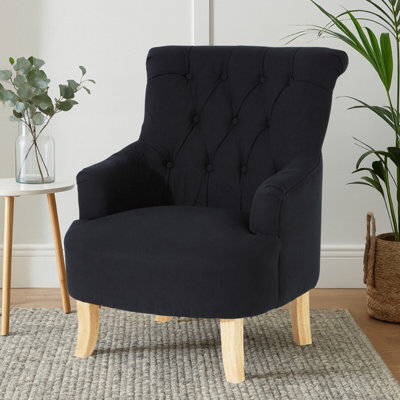 Orsina High Tufted Back Black Cotton ArmchairStriking Black Upholstered Mid Century Armchair For Livingroom from B&Q