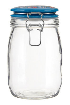 Orsina Pretty Things Glass Jar 1000MlClear Glass Storage Jar With Blue Ceramic Clip Top Lid from B&Q