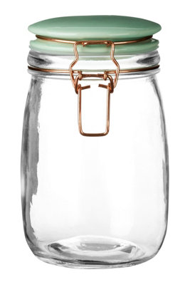 Orsina Retro Pastel Green Glass Jar1000Ml CapacityAirtight Clip Lid With Silicone Seal from B&Q