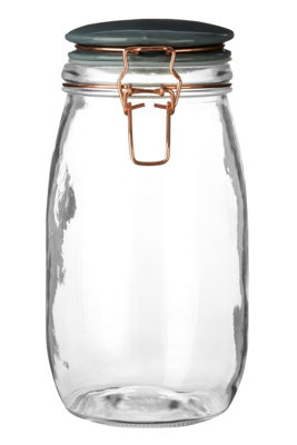 Orsina Retro Pastel Grey Glass Jar1500Ml CapacityAirtight Clip Lid With Silicone Seal from B&Q