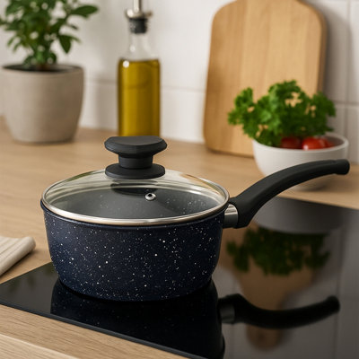 Orsina 18Cm Saucepan With Glass LidNon-Stick Aluminium Pan With Marble Effect FinishDurable Cookware from B&Q