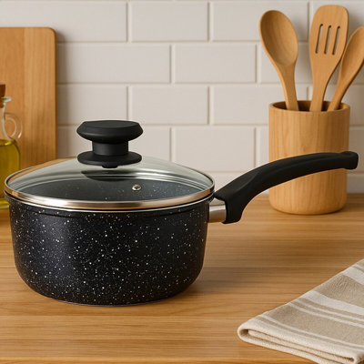 Orsina 20Cm Saucepan With Glass LidNon-Stick Aluminium Pan With Marble Effect FinishDurable Cookware from B&Q