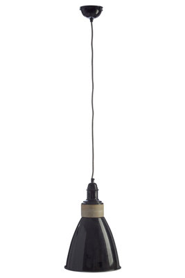 Orsina Black Pendant LightGloss Finish Dome Shade With Wooden HolderAdjustable Hanging Ceiling Light from B&Q