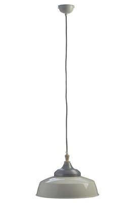 Orsina Large White Pendant LightBowl Shaped Iron Shade With Wooden HolderAdjustable Ceiling Light Fixture from B&Q