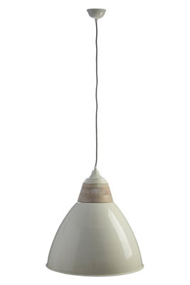 Orsina Extra Large White Pendant LightContemporary Bell-Shaped Ceiling LightStyle Iron Shade With Wood Accent from B&Q
