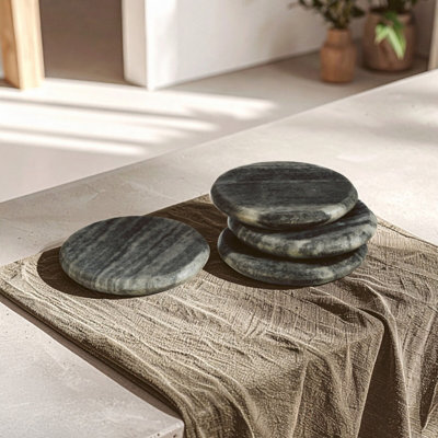 Premier Housewares Maison By Premier Set Of 4 Marble Round Coasters Grey