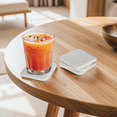 Orsina Elegant Set Of Four White Marble Square CoastersDurable Natural Stone Coasters from B&Q