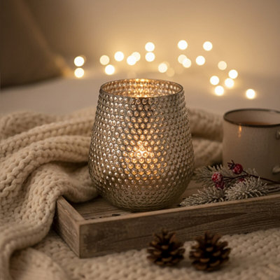 Orsina Complements Silver Large Glass Candle Holder from B&Q