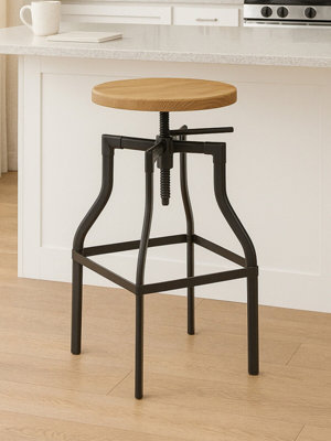 Orsina Durable Ash Seat Bar StoolStylish Ash Wood Kitchen Bar StoolVersatile Bar StoolHeight Adjustable Stool from B&Q