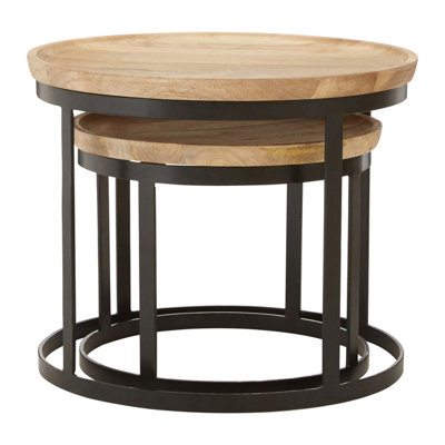 Orsina Set Of Two Mango Wood Nesting TablesIndustrial Round Wooden Tables For Living RoomSpace-Saving Tables from B&Q
