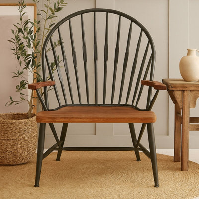 Orsina Vintage Inspired Walnut Wood And Metal ArmchairRustic Appeal Occasional ArmchairDurable Armchair from B&Q