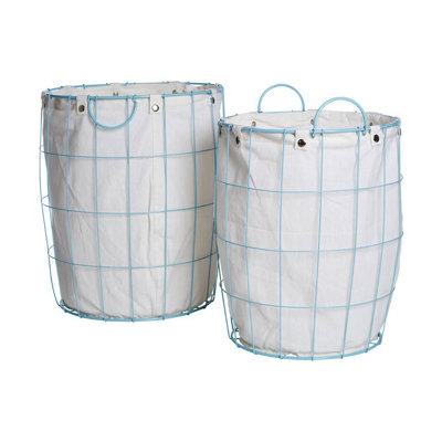Orsina Set Of Two Wire Hampers BasketsBlue Coated Laundry Basket For BathroomSmart Laundry Hamper With Basket from B&Q