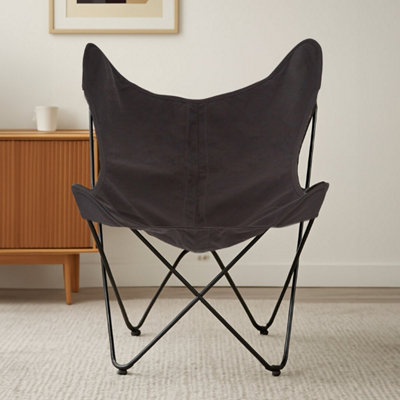 Orsina Durable Black Butterfly ChairSling Seat Occasional Chair For Outdoor GardenCompact Accent Lounge Chair from B&Q