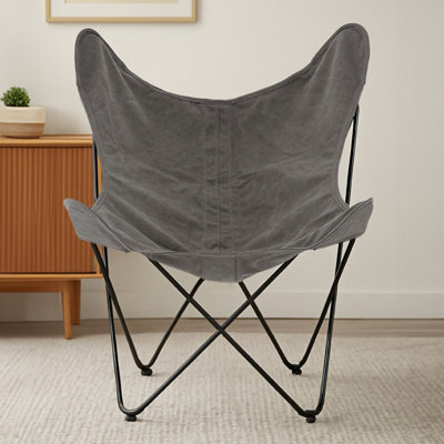 Orsina Durable Grey Butterfly ChairSling Seat Occasional Chair For Outdoor GardenCompact Accent Lounge Chair from B&Q